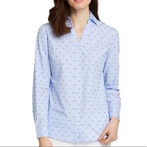 J.McLaughlin fawn blouse blue Swiss dot button up women’s Size XL